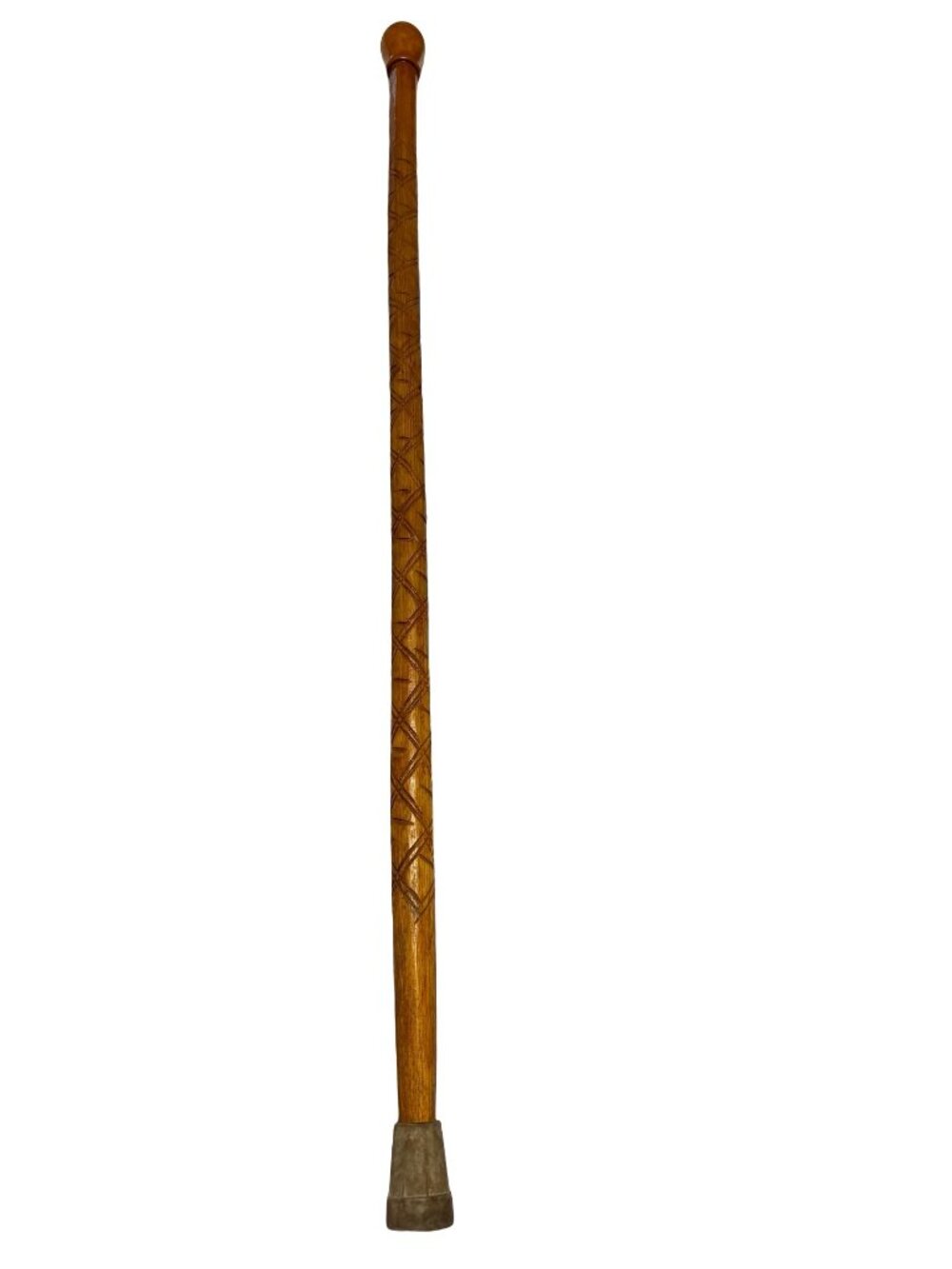 Vintage Hand Carved Wooden Walking Cane Geometric Folk Art Design 38 Inch